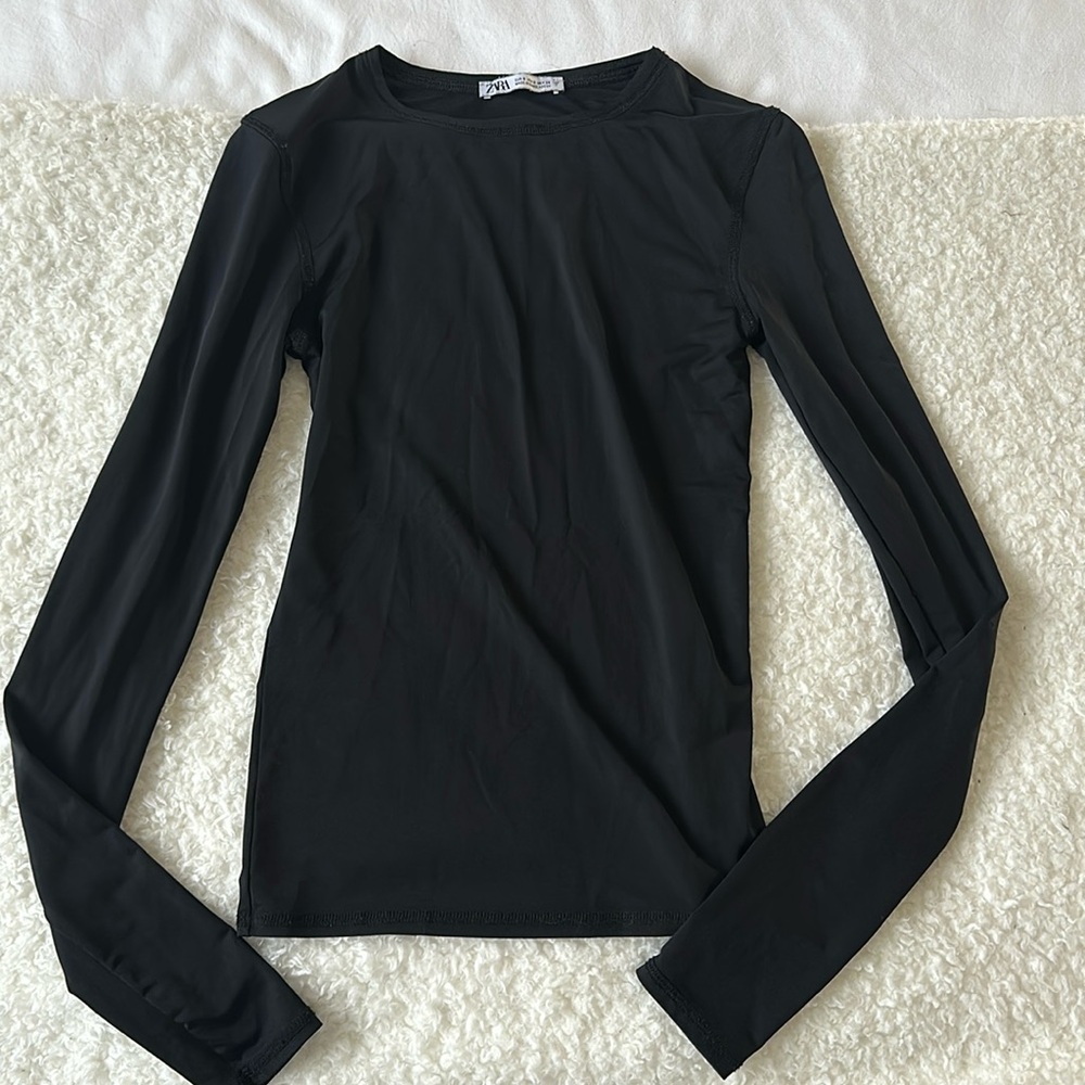 Zara Slinky Black Long Sleeve Top